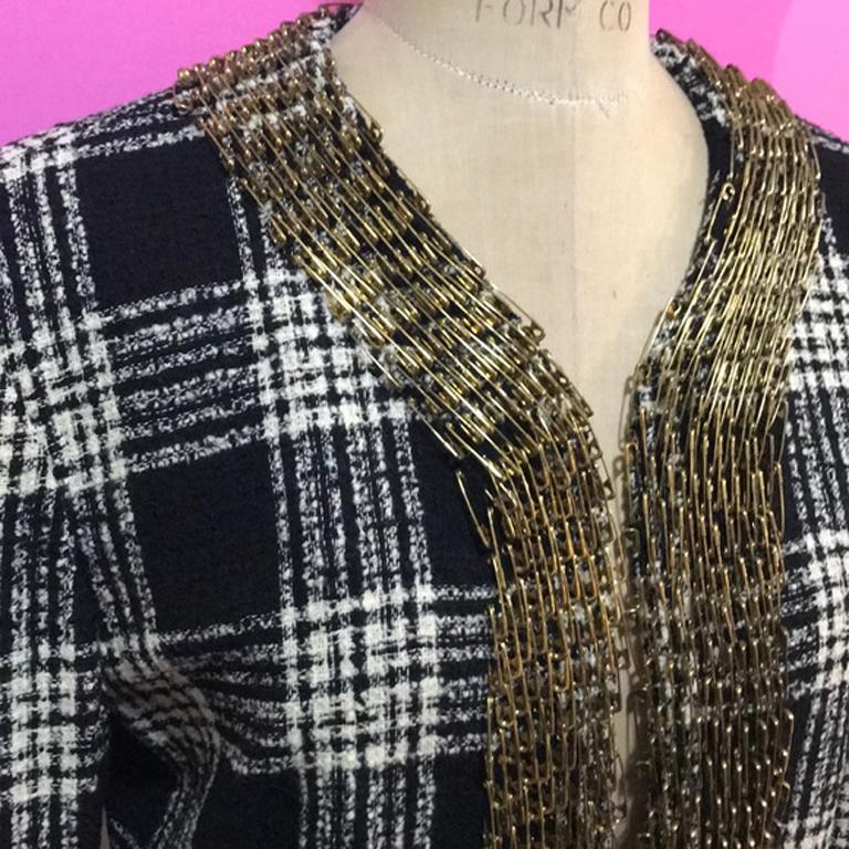 Moschino Plaid Wool Jacket Safety Pin Blazer Jacket For Sale 2