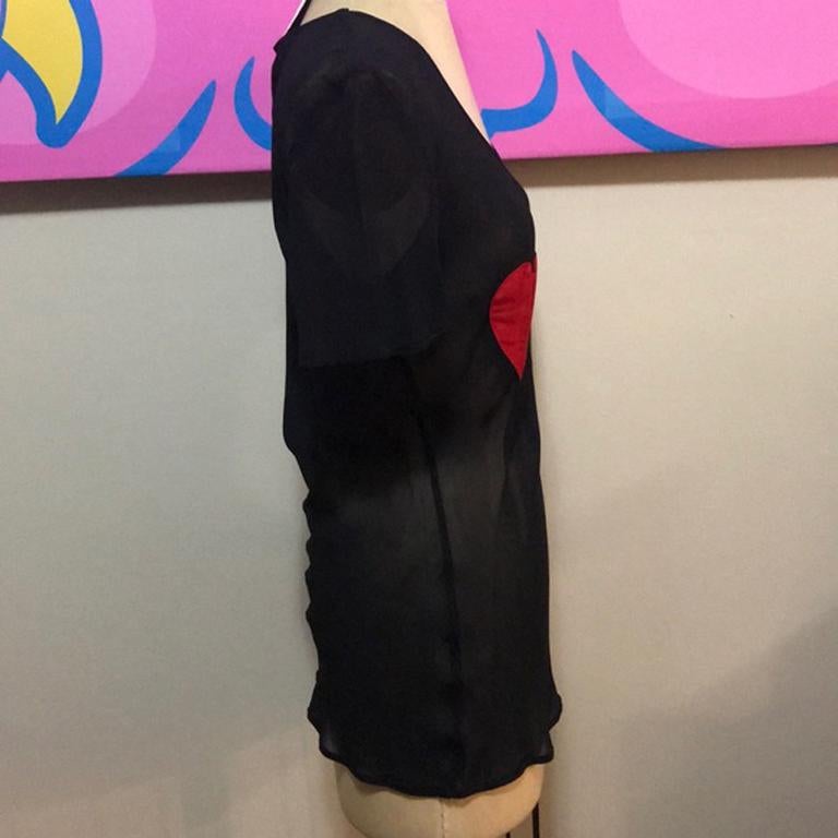 Moschino Pret-a-Porter Black Red Heart Blouse Top In Good Condition For Sale In Los Angeles, CA