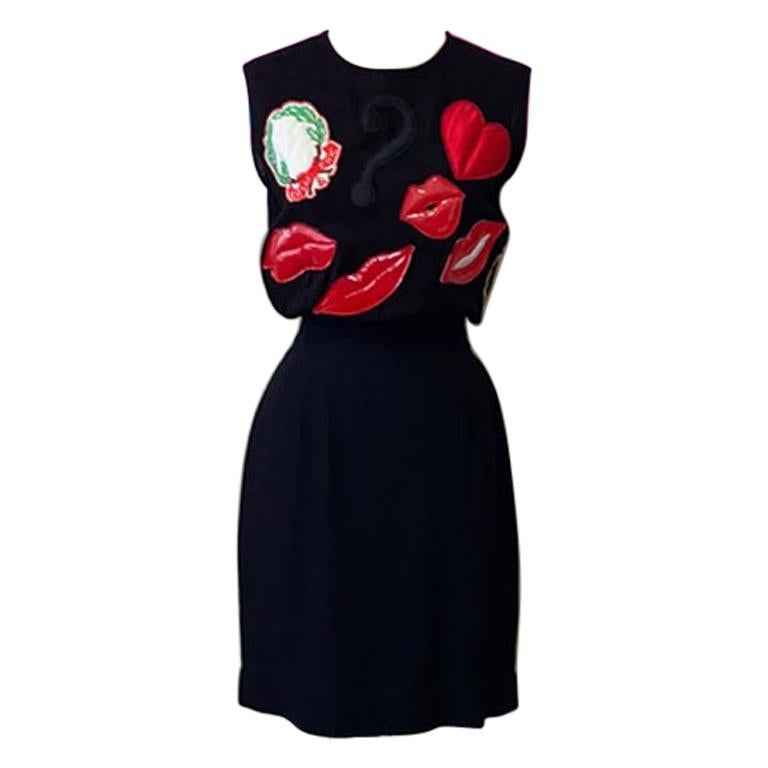 Moschino Pret A Porter Black Red Lips Dress For Sale
