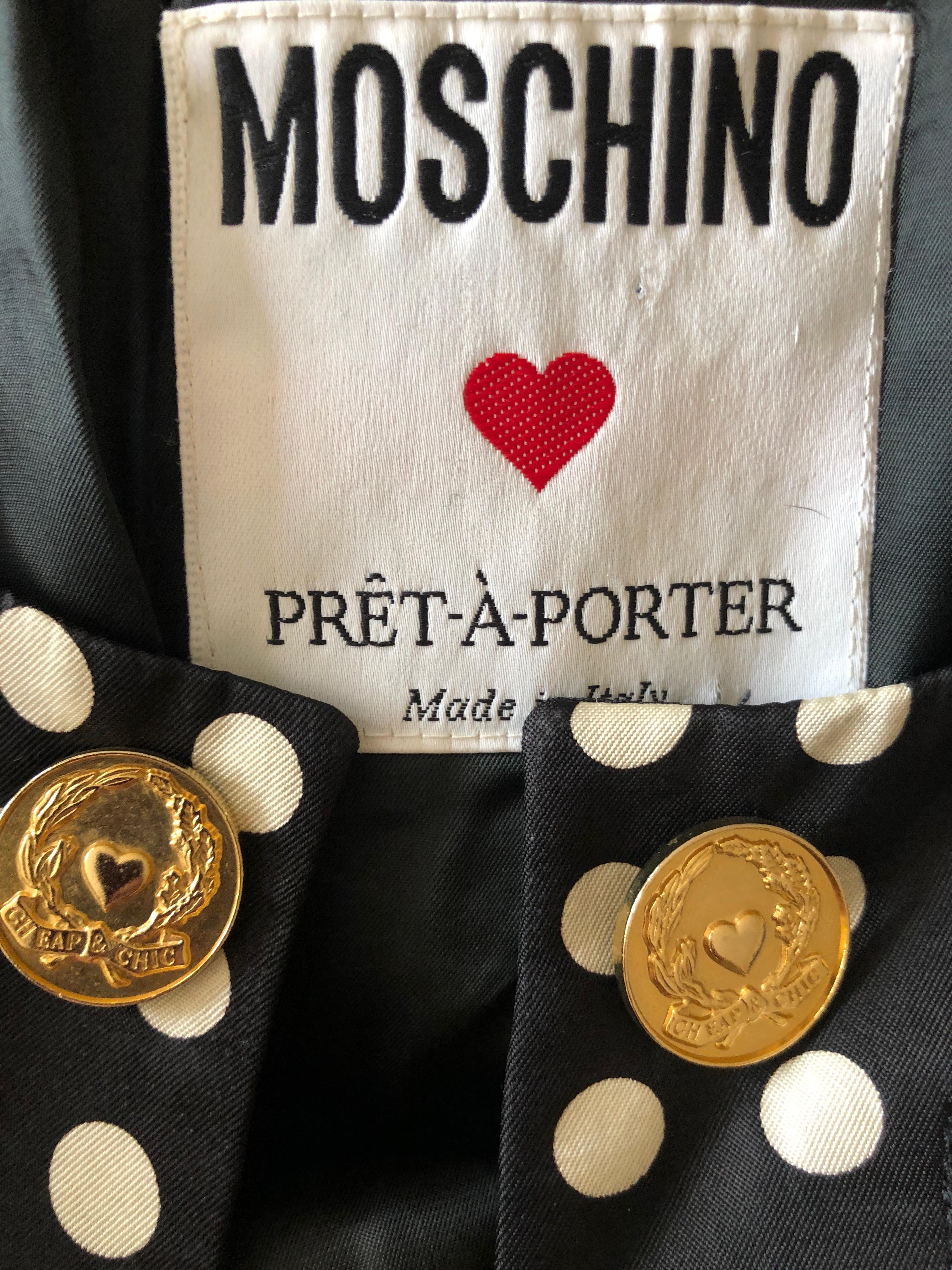 Moschino Pret a Porter Polka Dot '80's Dress Matching Jacket w Bold Gold Buttons 5