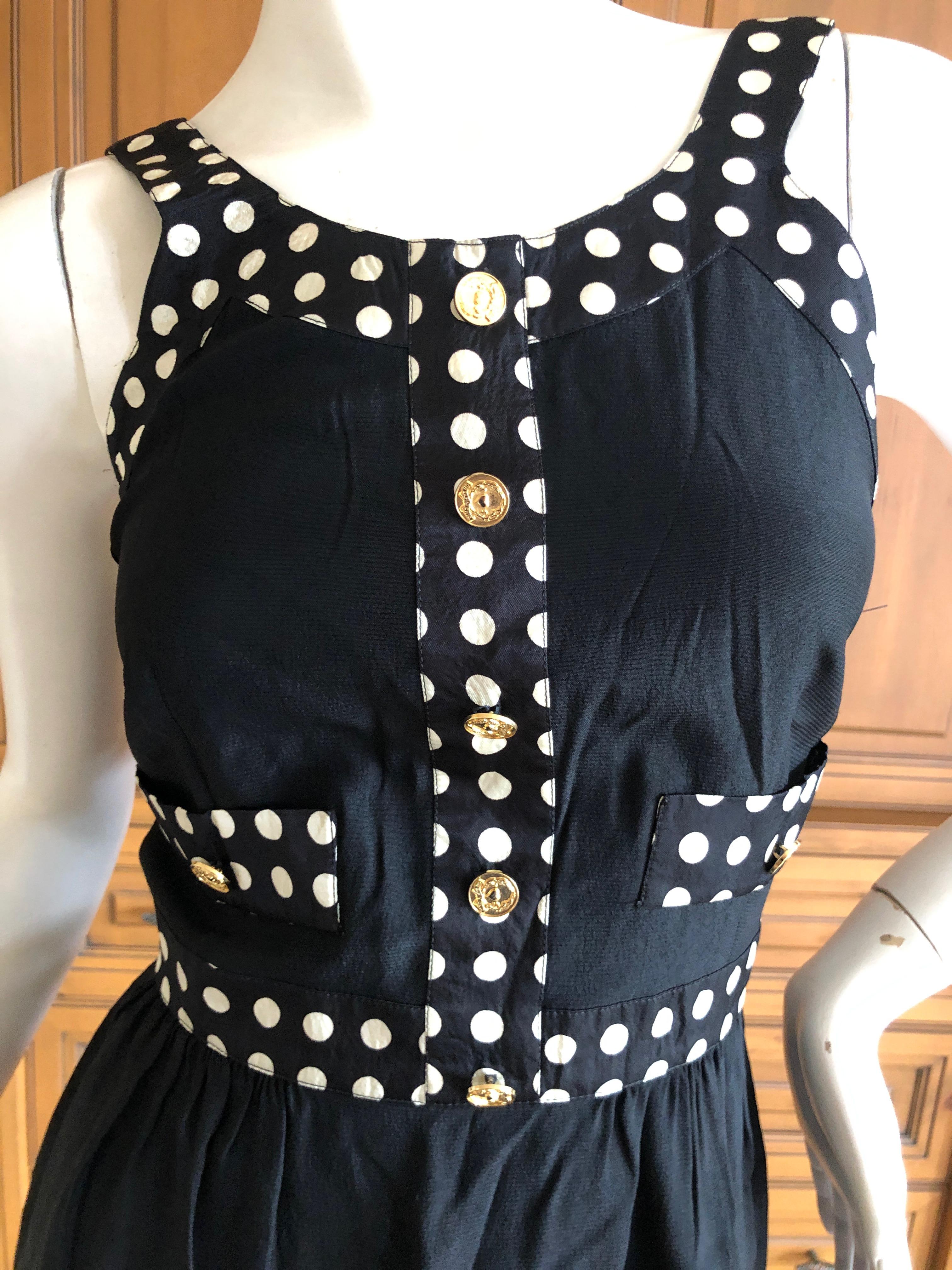 Black Moschino Pret a Porter Polka Dot '80's Dress Matching Jacket w Bold Gold Buttons