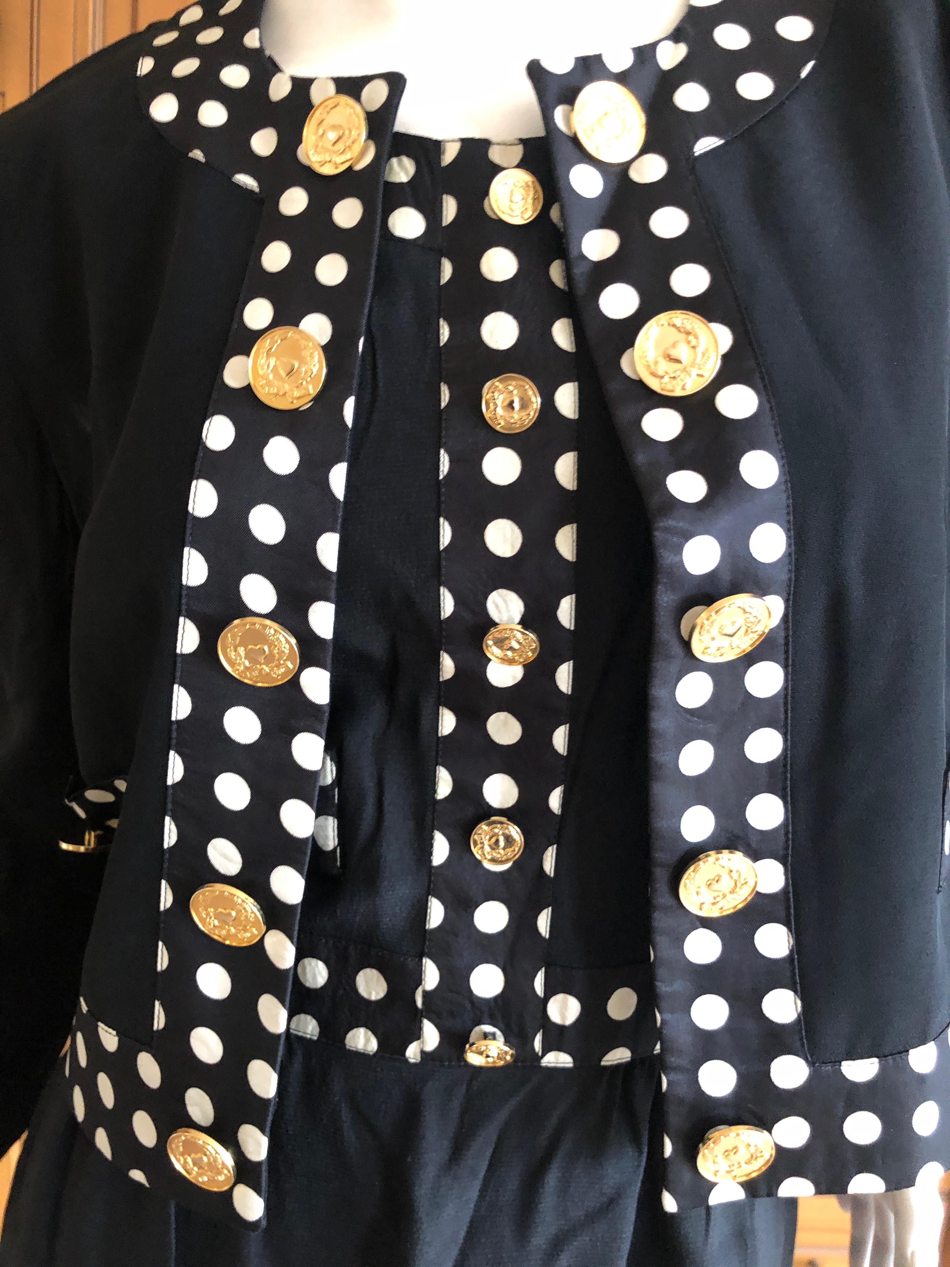 Moschino Pret a Porter Polka Dot '80's Dress Matching Jacket w Bold Gold Buttons 1