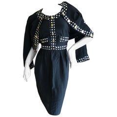 Moschino Pret a Porter Polka Dot '80's Dress Matching Jacket w Bold Gold Buttons