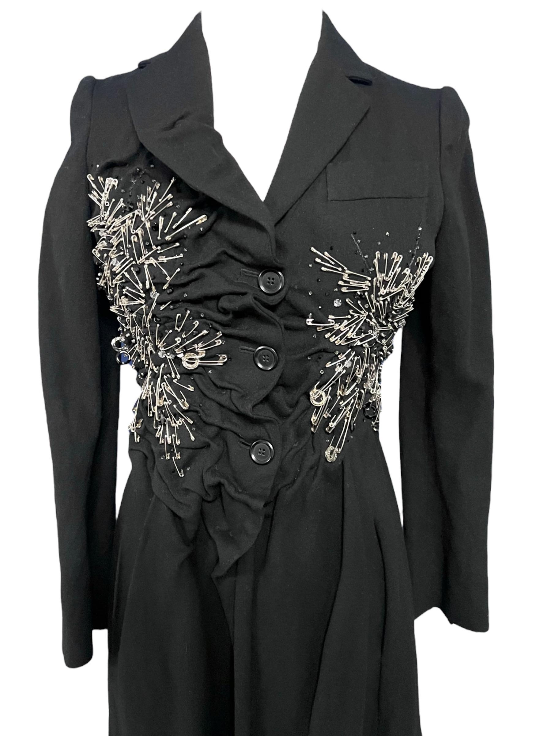 Women's Moschino Punk Safety Pin Embellished Wool Coat For Sale
