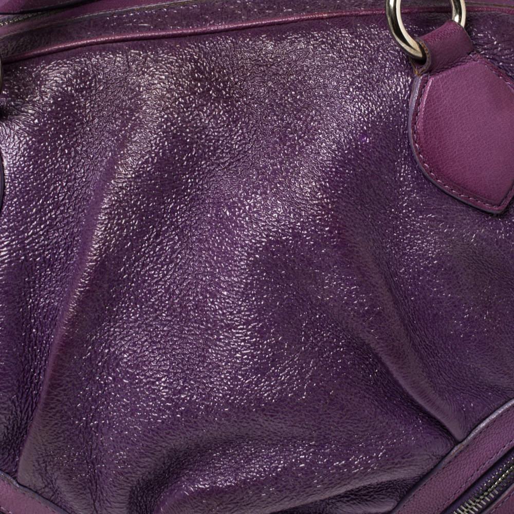 Women's Moschino Purple Crinkled Patent Leather Double Zip Pocket Duffel Bag