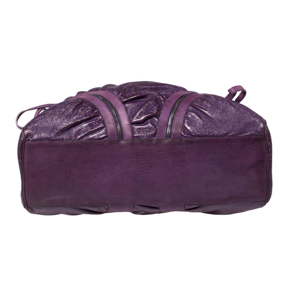 Moschino Purple Crinkled Patent Leather Double Zip Pocket Duffel Bag 1