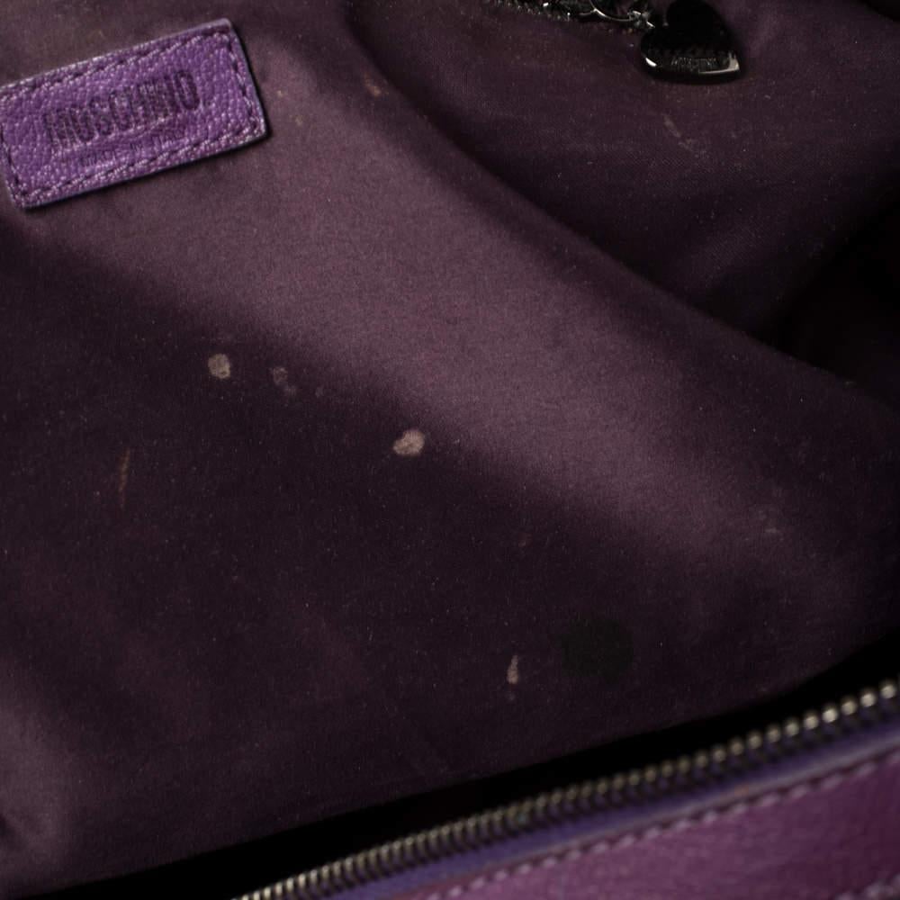 Moschino Purple Crinkled Patent Leather Double Zip Pocket Duffel Bag 4