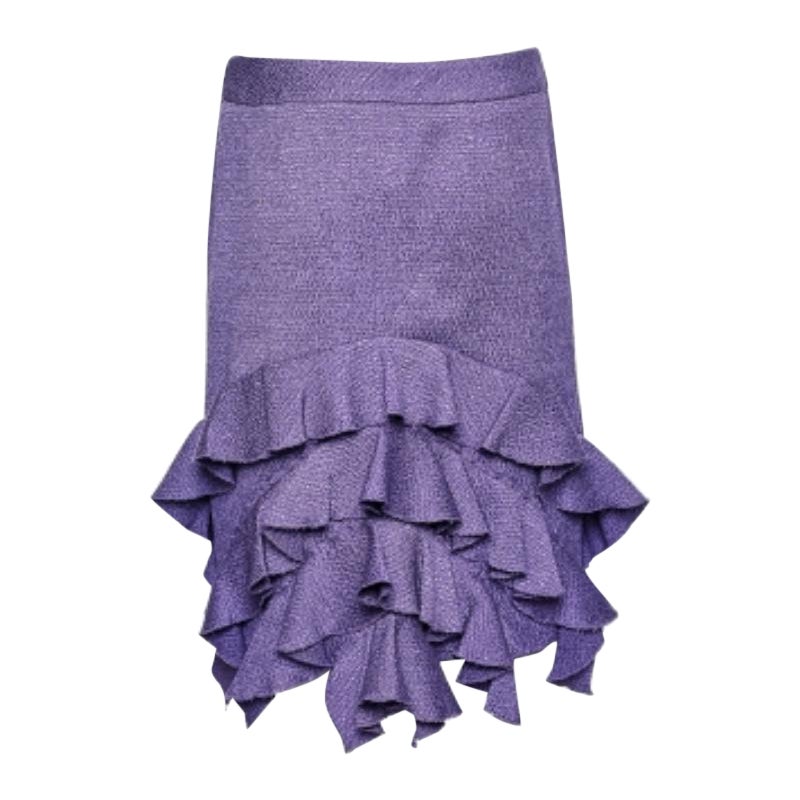 Moschino Purple Textured Wool 
Silk Ruffled Mini Skirt M