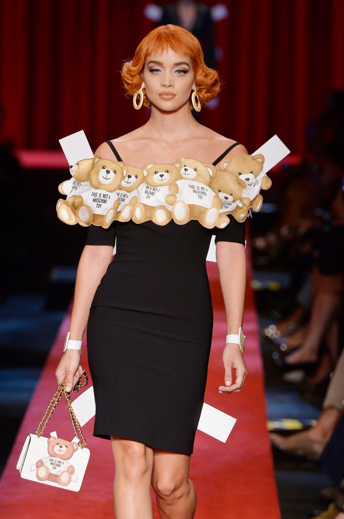 Moschino RTW Spring 2017, Valley of the Dolls. One of Jeremy Scott's collection of life-size paper doll clothes.  The trend has taken hold in a major way the season. Runway look #19. Iconic and one of a kind piece.

Designer: Moschino