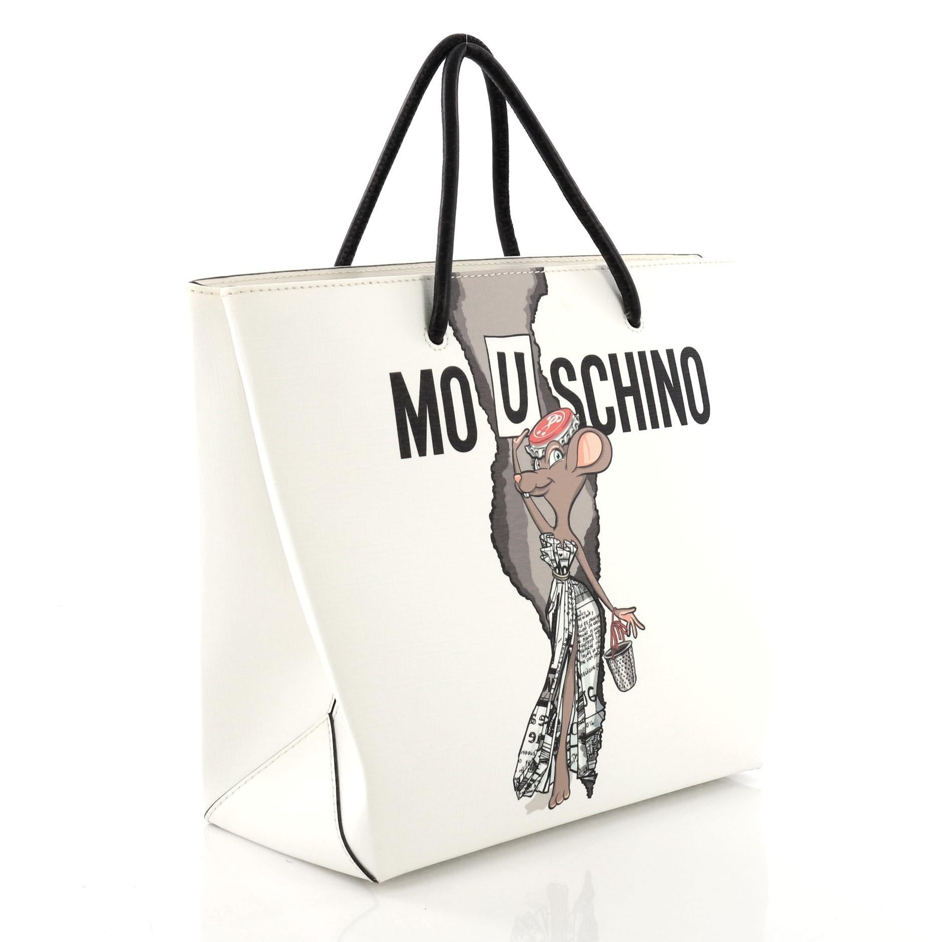 Beige Moschino Rat-a-Porter Tote Printed PVC