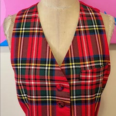 Moschino Red Black Green Plaid Wool Vest