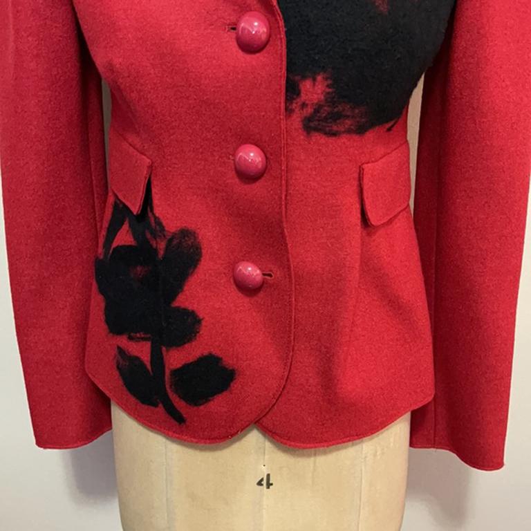Moschino Red Black Wool Riding Jacket In Good Condition In Los Angeles, CA
