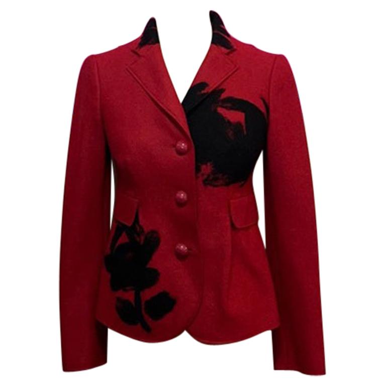 Moschino Red Black Wool Riding Jacket For Sale at 1stDibs