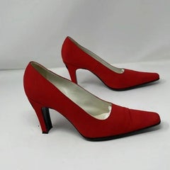 Moschino Red Fabric Question Mark Pumps Vintage