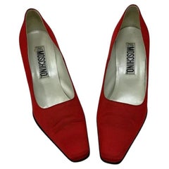 Moschino Red Fabric Question Mark Pumps Vintage