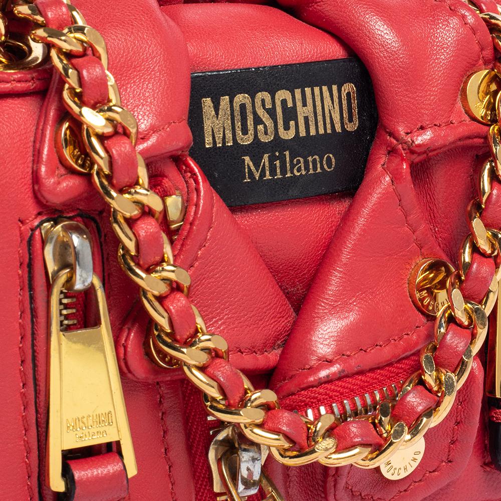 Women's Moschino Red Leather Biker Jacket Crossbody Bag