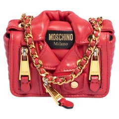 Moschino Rote Leder Biker Jacke Crossbody Tasche