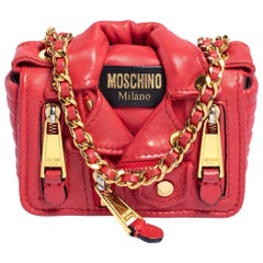 Moschino Red Leather Biker Jacket Crossbody Bag