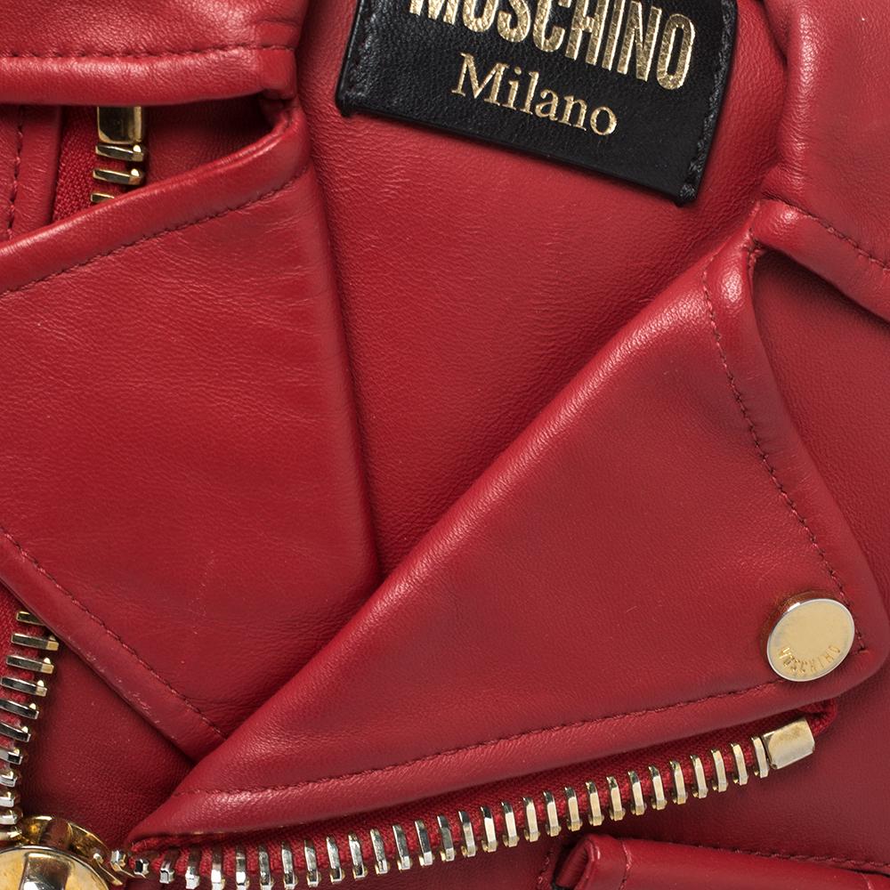 Women's Moschino Red Leather Capsule Biker Jacket Shoulder Bag
