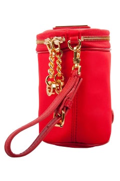 Moschino Red Nylon Logo Embellished Round Clutch