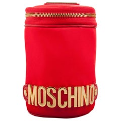 Moschino Red Nylon Logo Embellished Round Clutch