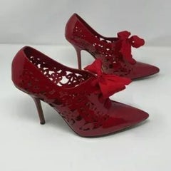 Moschino Red Patent Leather Lace Up Booties