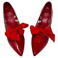 Vintage Moschino Red Patent Leather Lace Up Booties