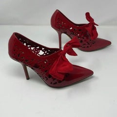 Moschino Red Patent Leather Lace up Lazer Cut Booties Shoes