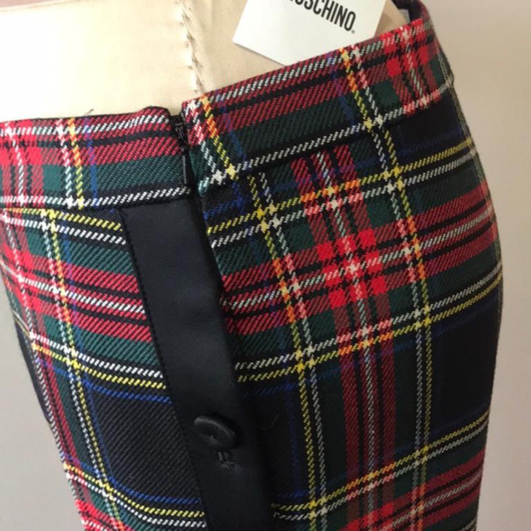 Black Moschino Red Plaid Wool Ankle Tuxedo Pants NWT For Sale