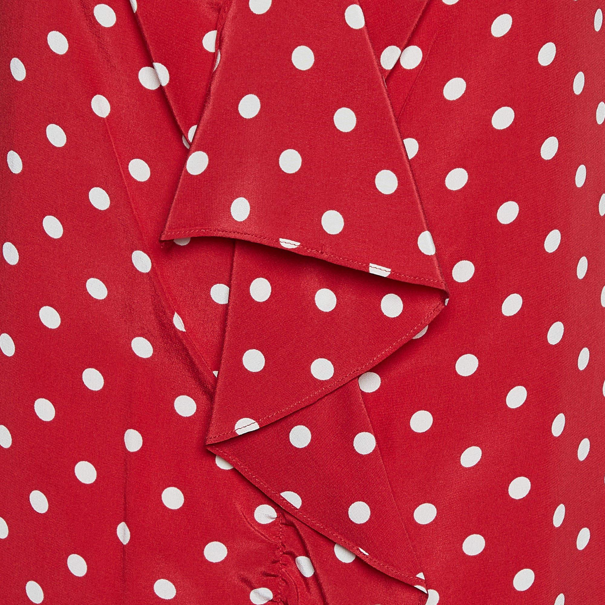 Moschino Red Polka Dot Printed Silk Ruffle Detail Jumpsuit L In New Condition For Sale In Dubai, Al Qouz 2