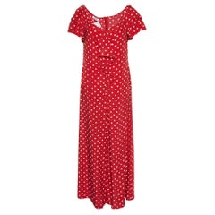 Moschino Red Polka Dot Printed Silk Ruffle Detail Jumpsuit L