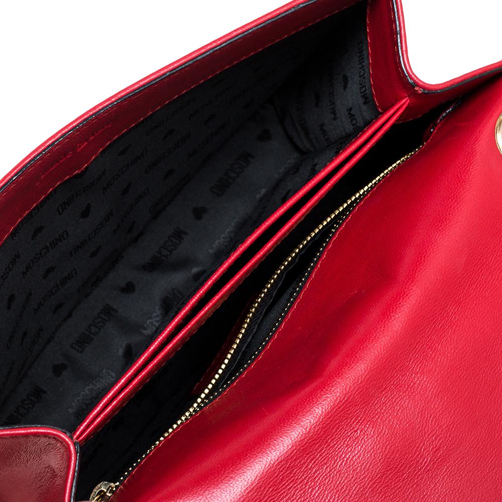 Moschino Red Quilted Leather Logo Flap Shoulder Bag 4