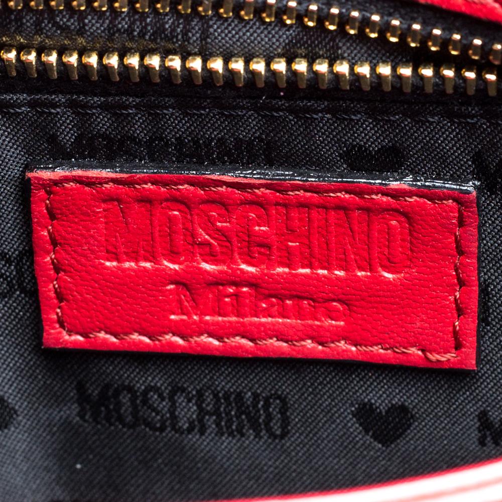 Moschino Red Quilted Leather Logo Flap Shoulder Bag 5
