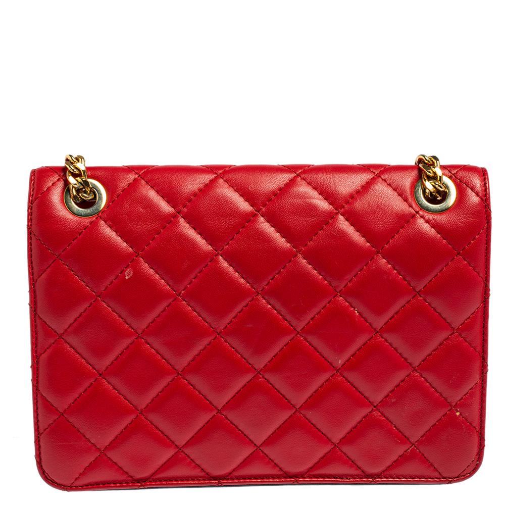 Moschino Red Quilted Leather Logo Flap Shoulder Bag 2