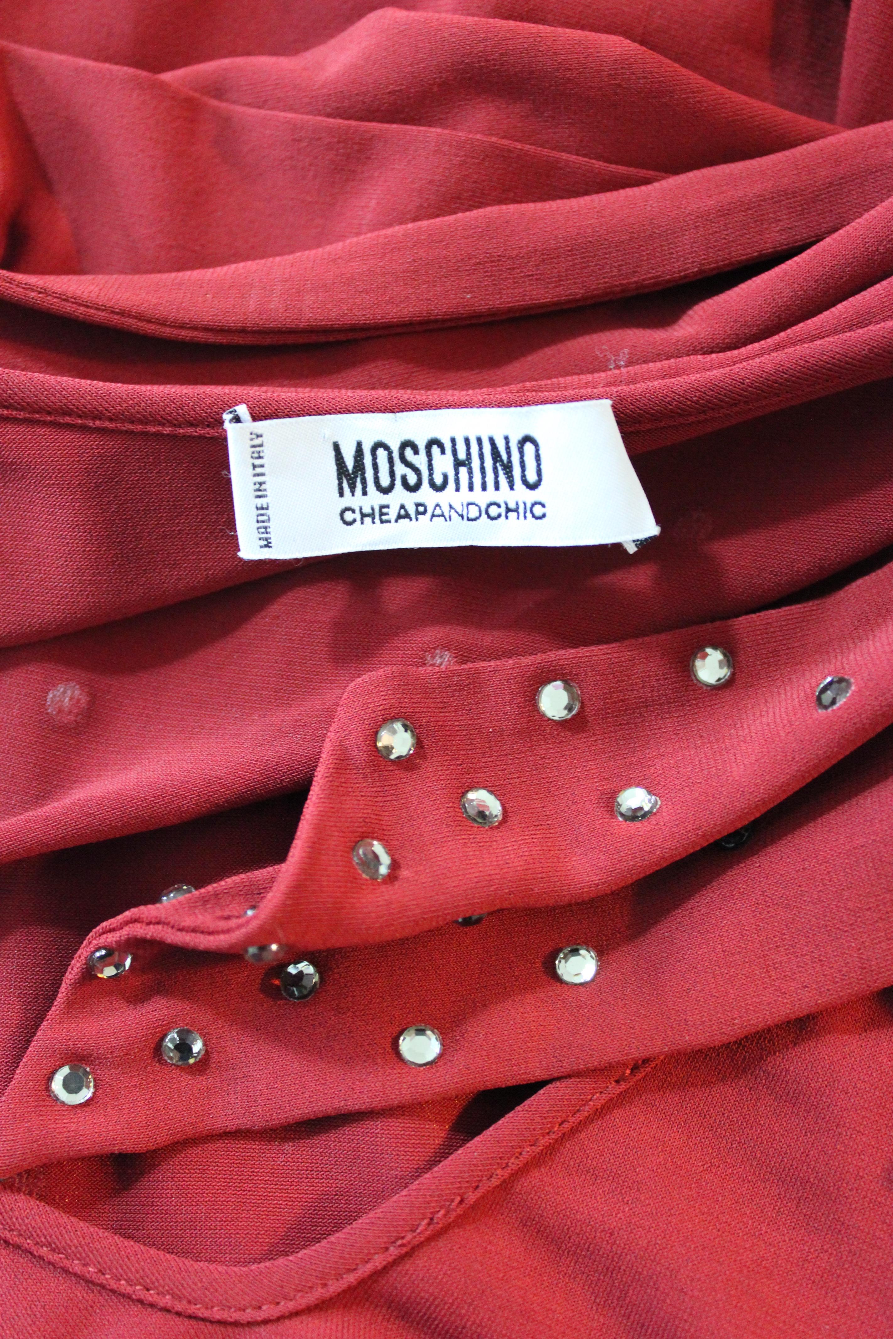 Moschino Red Rhinestone Long Evening Dress 1