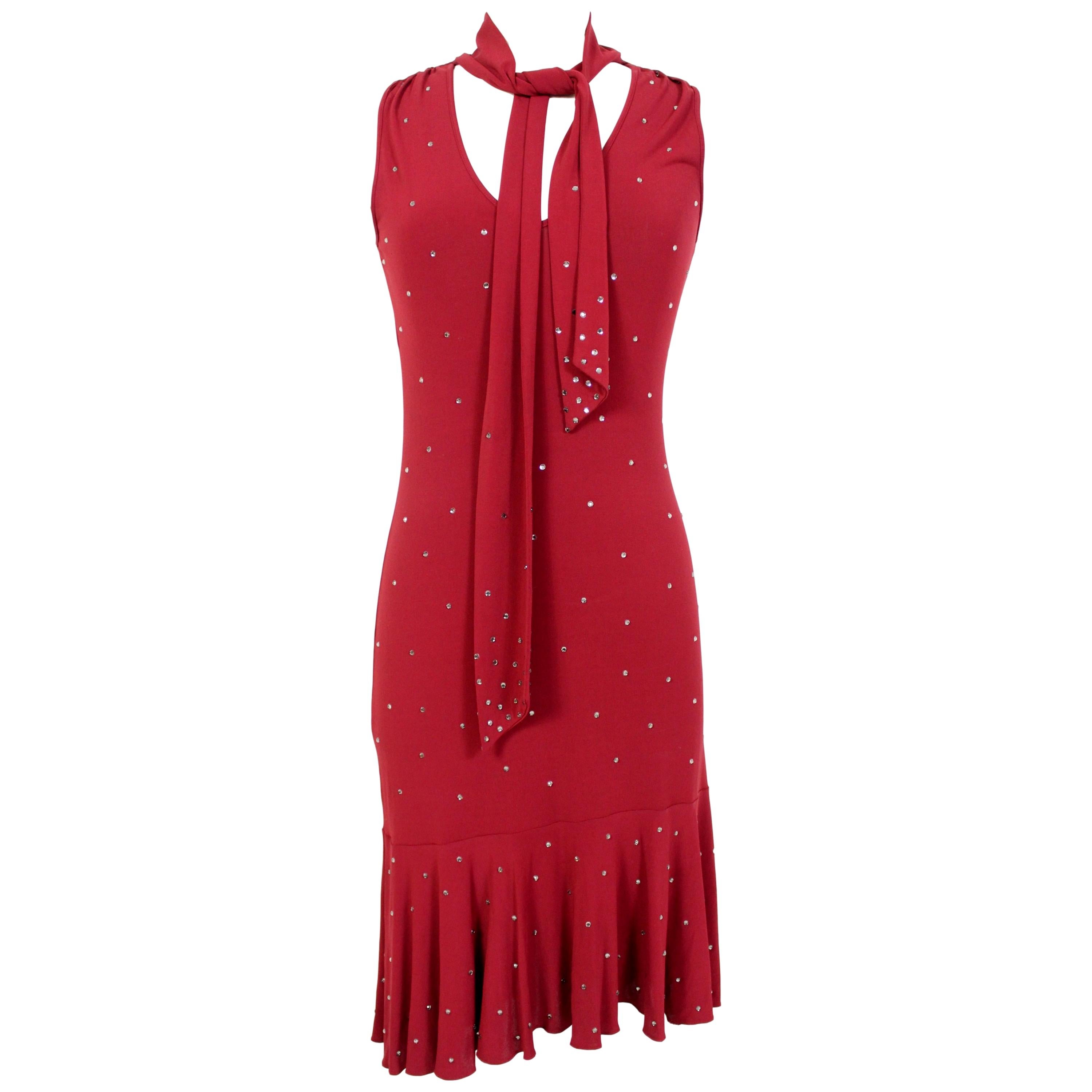 Moschino Red Rhinestone Long Evening Dress