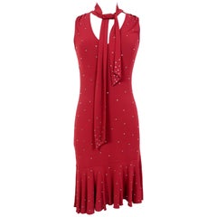 Moschino Red Rhinestone Long Evening Dress
