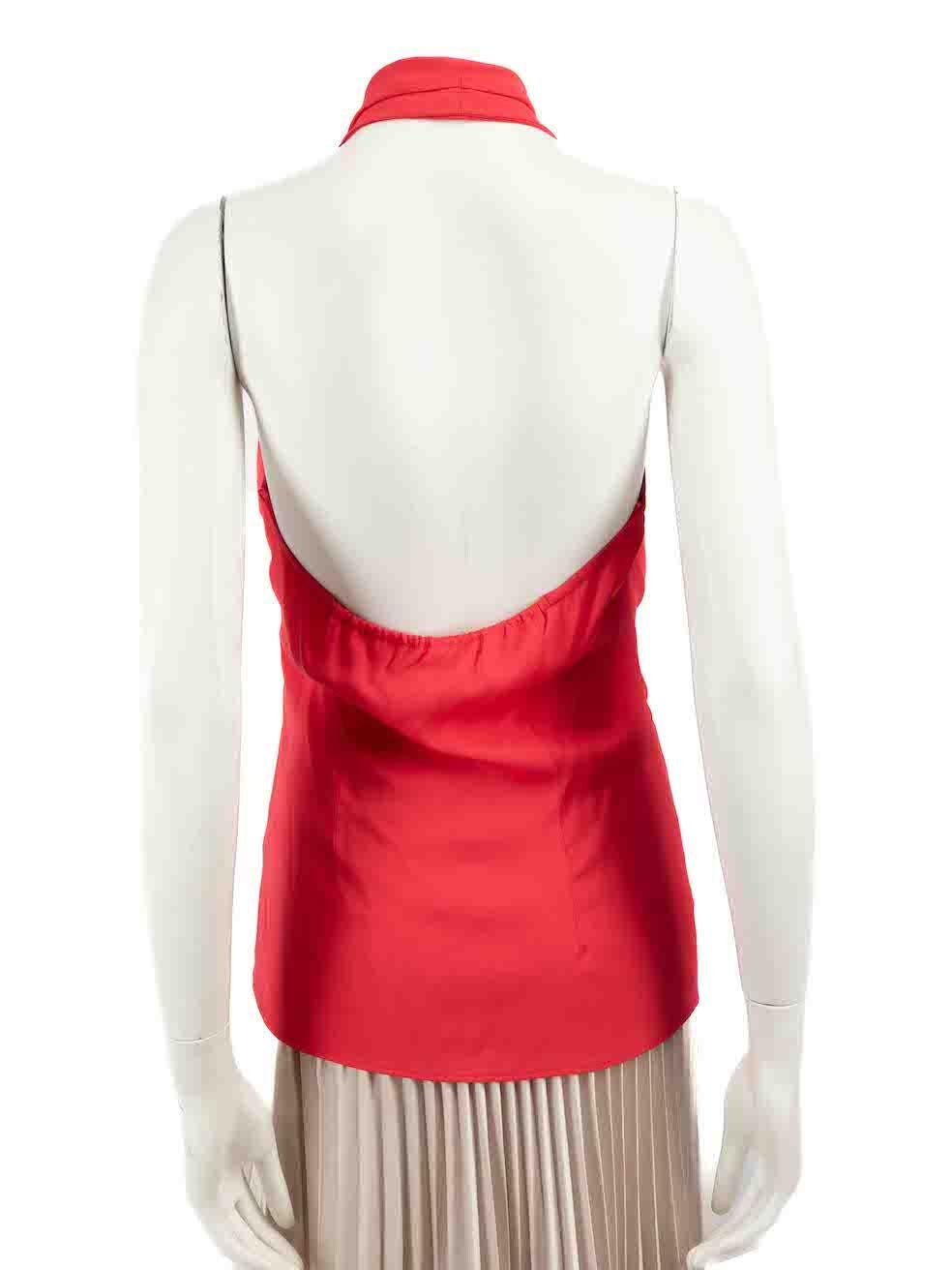 Rosso Moschino Red Silk Open Back Halterneck Top Size M in vendita