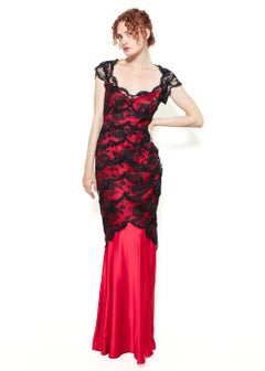 Moschino Red Slip Dress with Lace Overlay