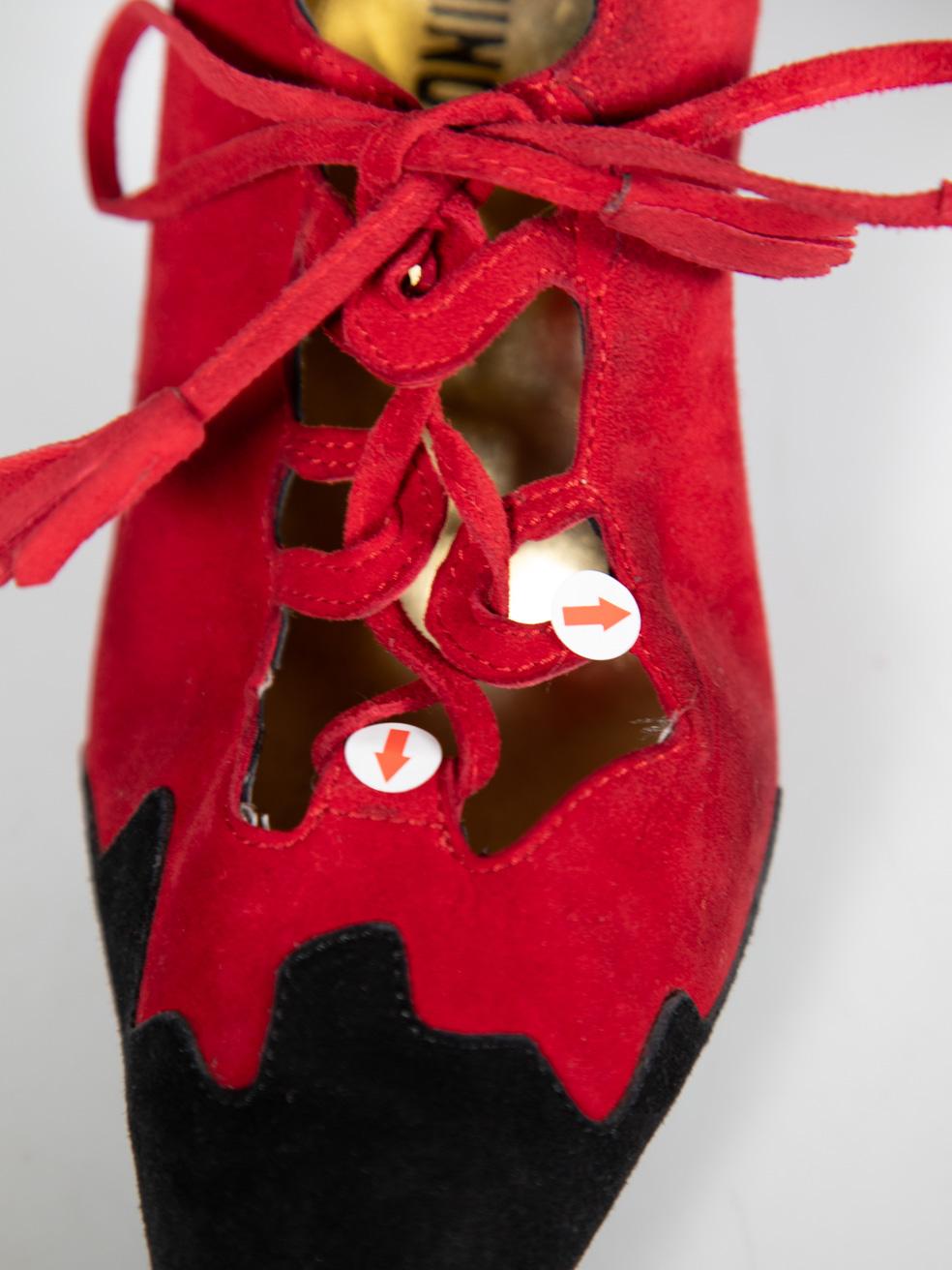 Moschino Red Suede Lace Up Pumps Size IT 38.5 2