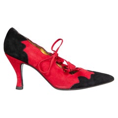 Moschino Red Suede Lace Up Pumps Size IT 38.5