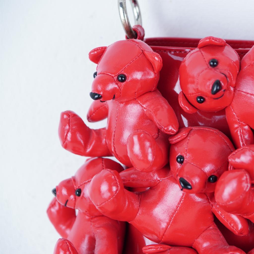 Red Moschino red teddy bears eco-leather handbag 90s