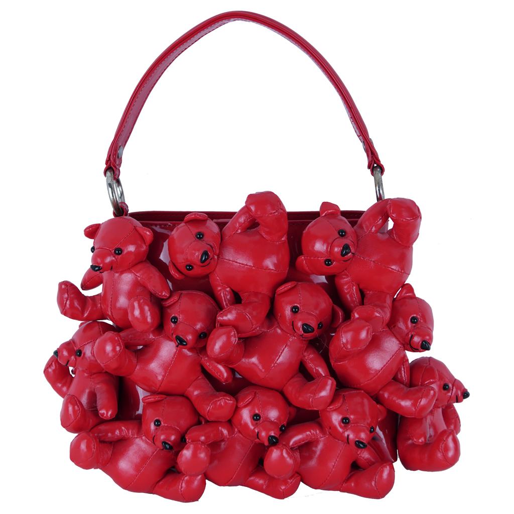 Moschino red teddy bears eco-leather handbag 90s