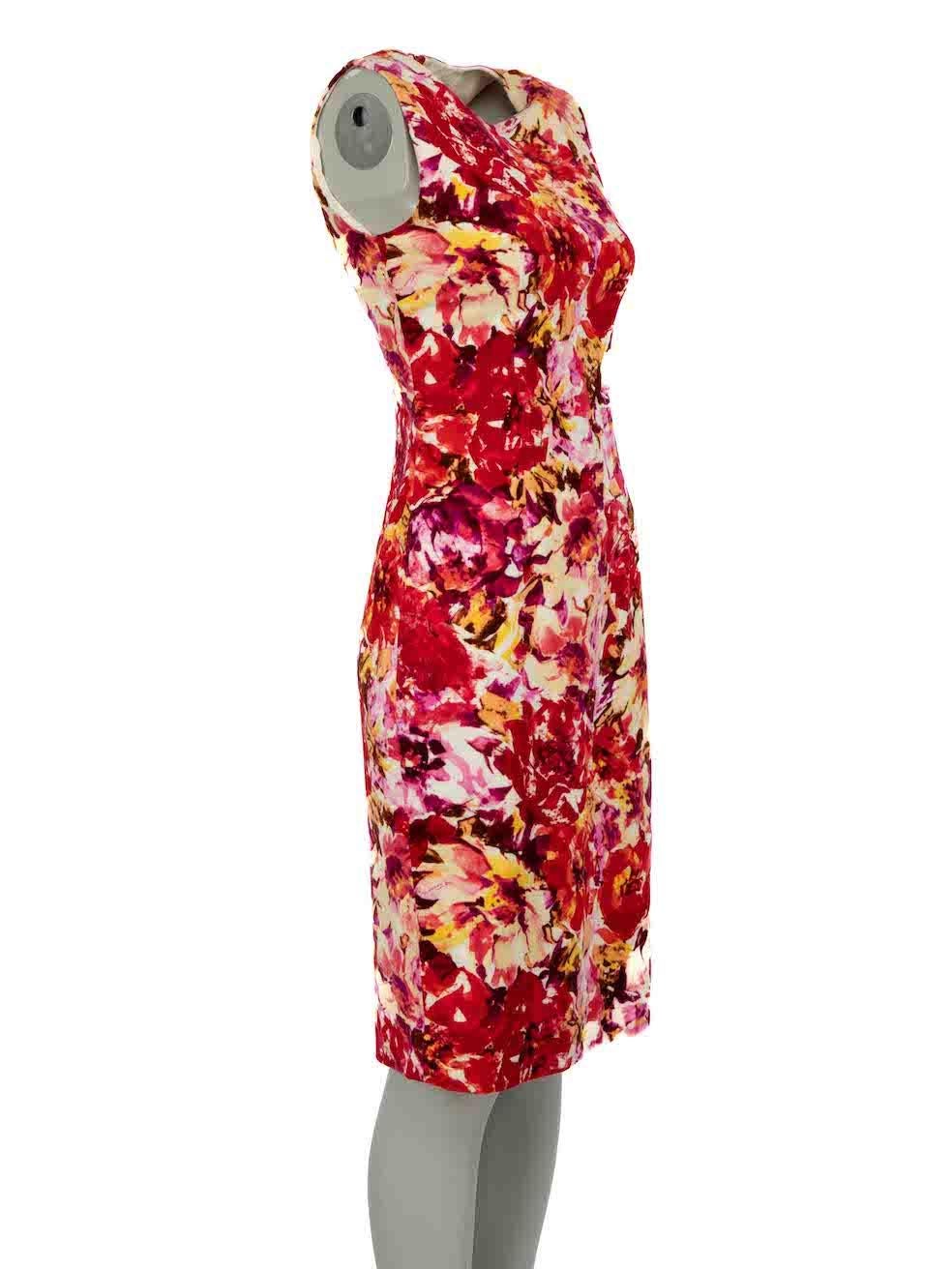 CONDITION is Good. Minor wear to dress is evident. Light colour discolouration to the inner neckline and armpits on this used Moschino designer resale item.
  
  
  
  Details
  
  
  Red
  
  Cotton
  
  Dress
  
  Floral pattern
  
  Sleeveless
 