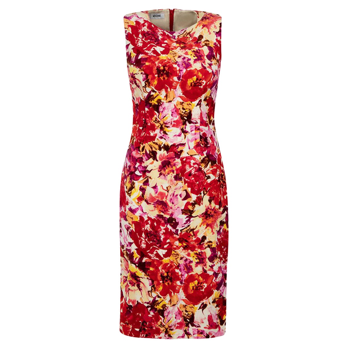 Moschino Red Velvet Floral Sleeveless Midi Dress Size S