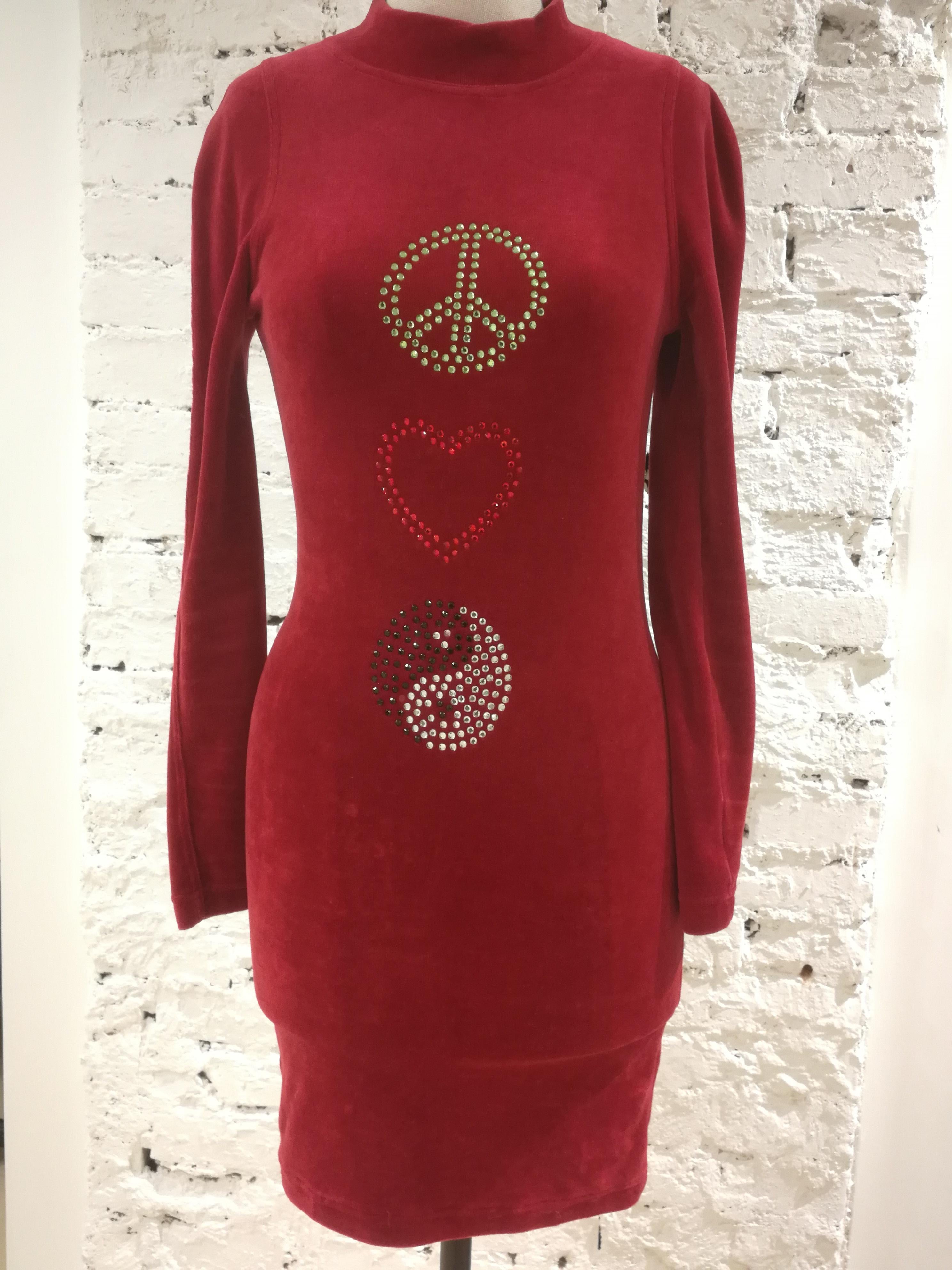 Women's Moschino Red Velvet Peace Dress