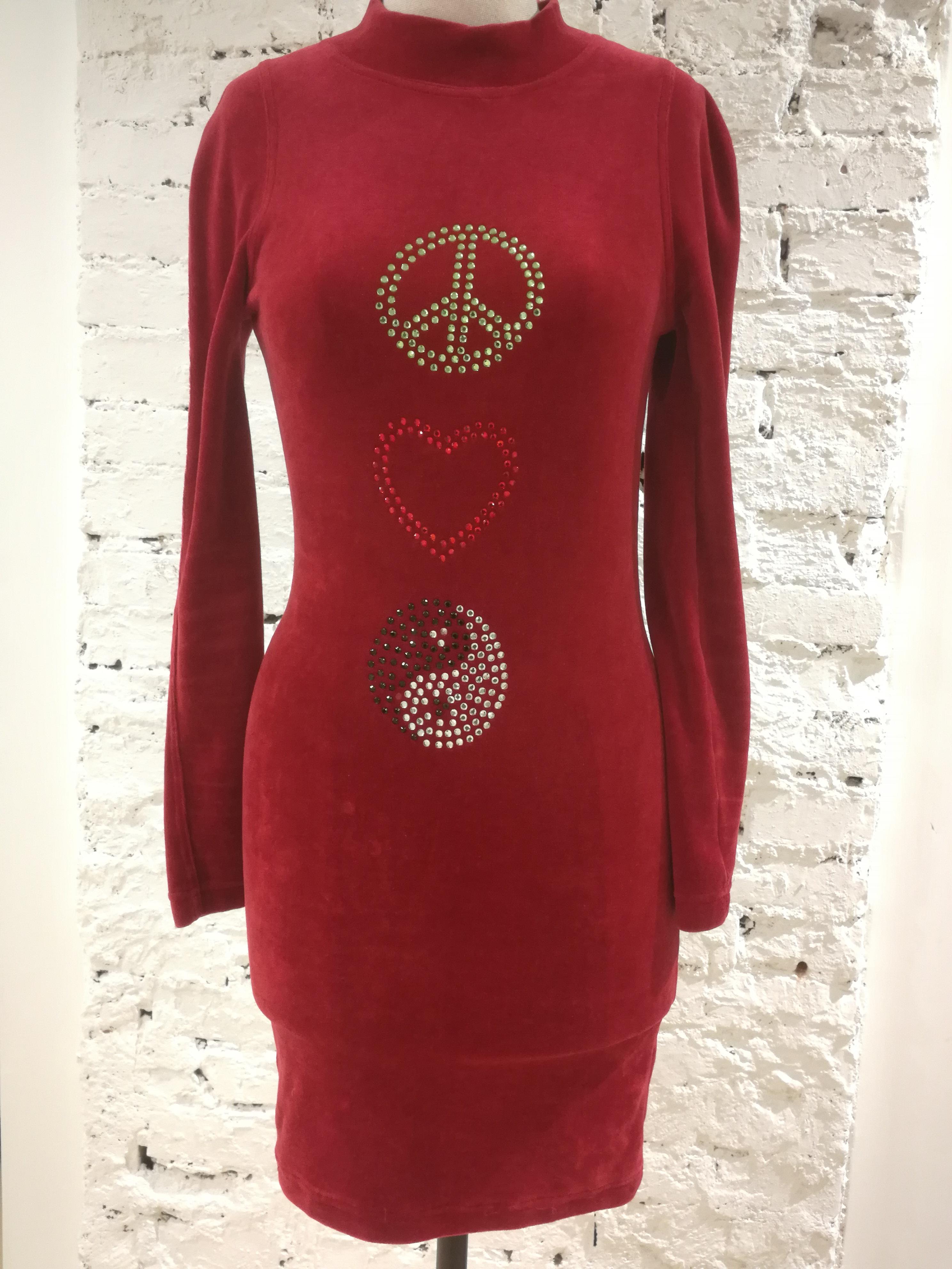 Moschino Red Velvet Peace Dress 2