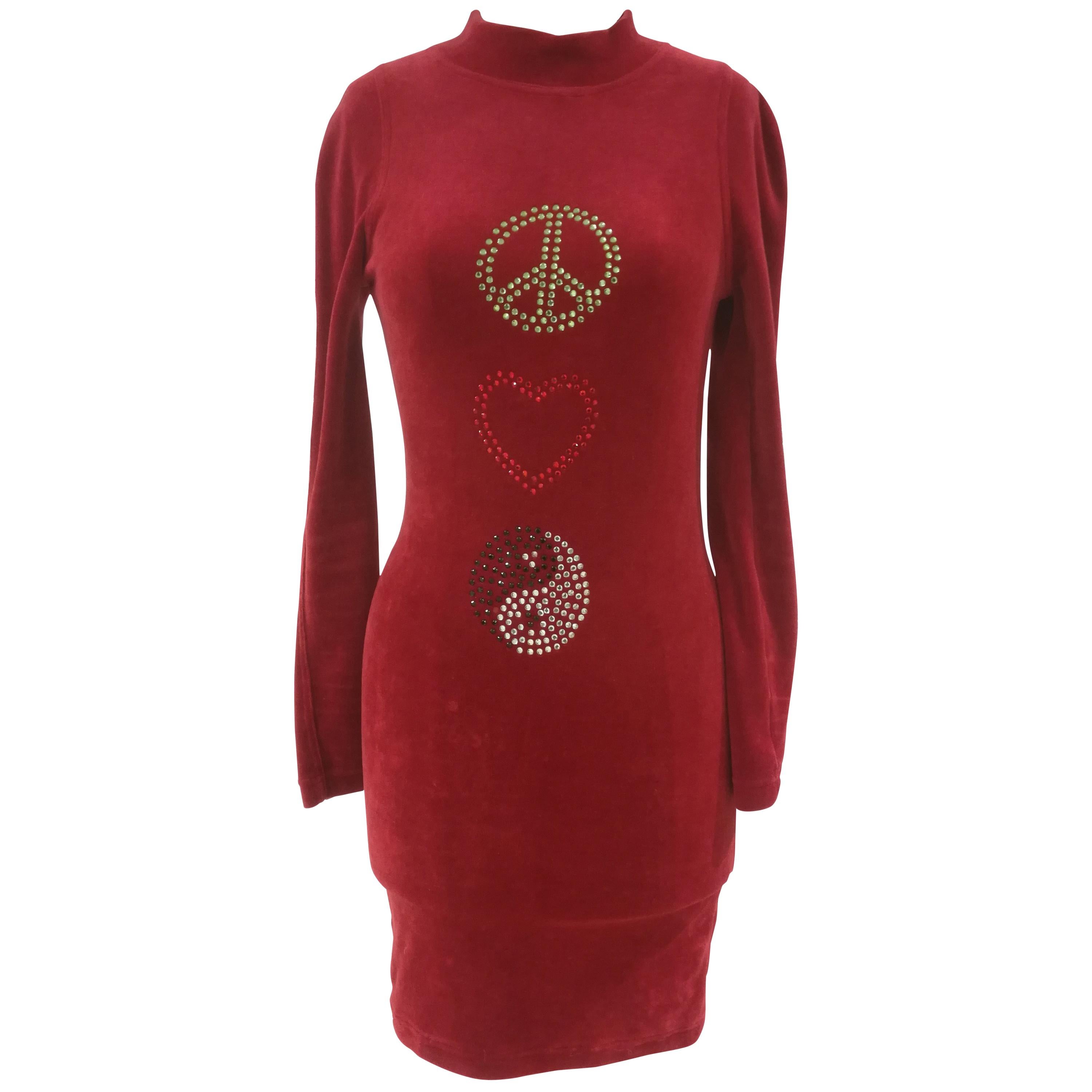 Moschino Red Velvet Peace Dress