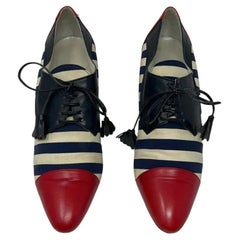 Moschino Red White Blue Striped Spectator Pumps Vintage