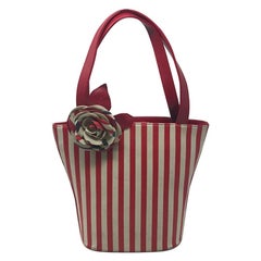 Moschino Red White Striped Suede Bucket Bag